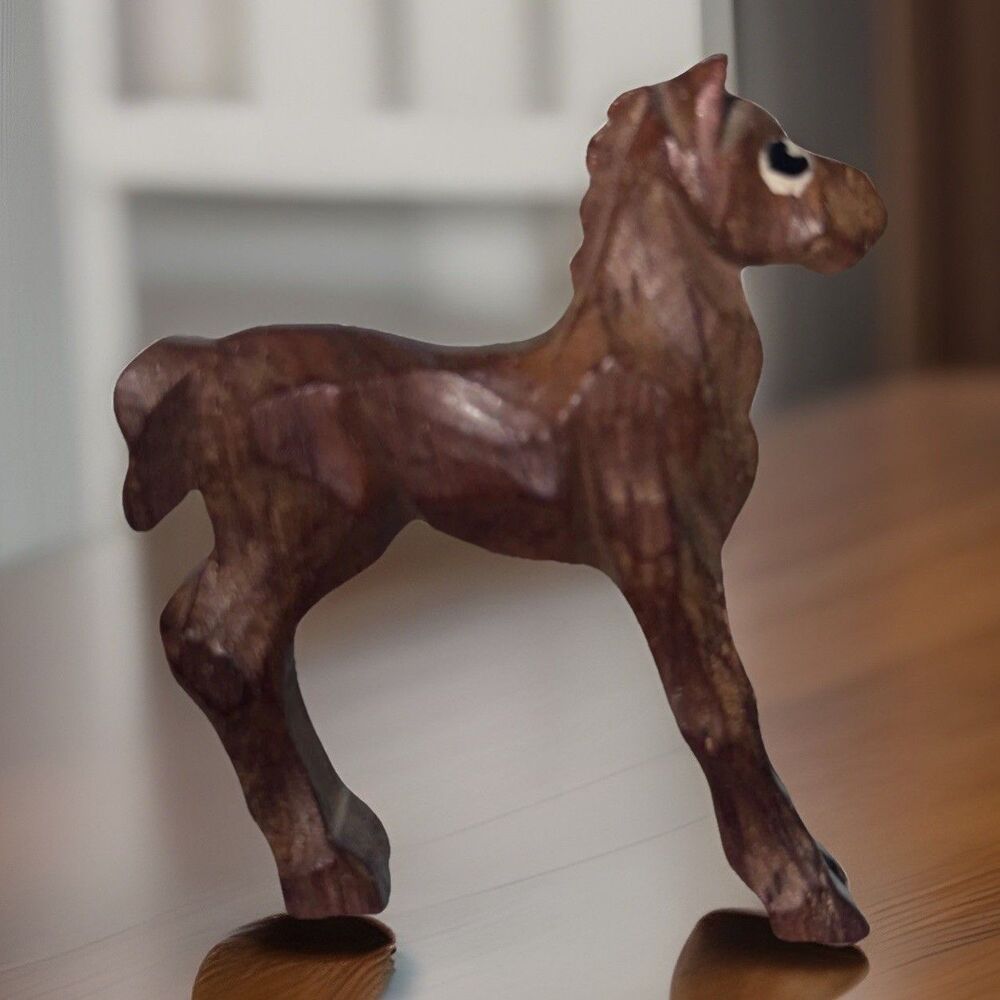 Vintage Hand Carved Wood Horse Figurine Miniature Folk Art MCM Pony Foal 2.1in